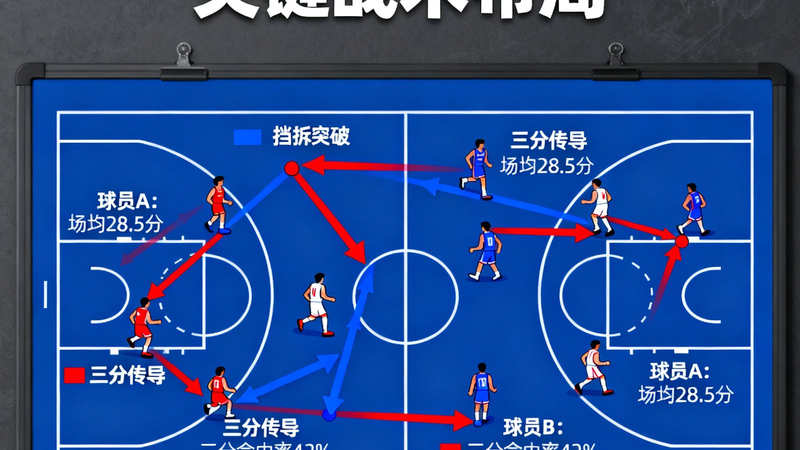 深度分析文章封面图，展示2025年NBA总决赛关键战术布局的战术板图解，配以球员跑位箭头和数据标注